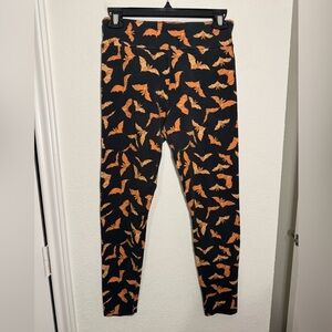 ModCloth Bat Leggings Womens Medium Black Orange Halloween Fall Pumpkin Ankle